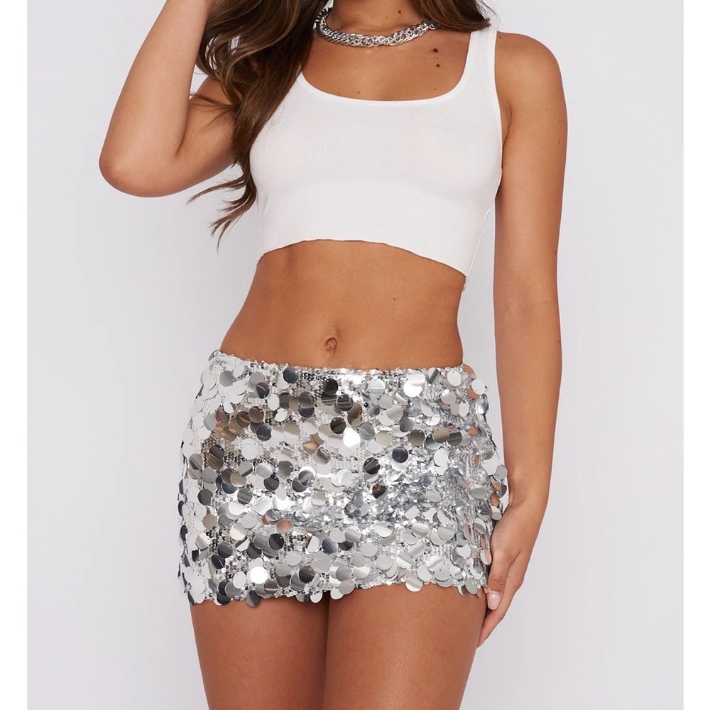 White Fox Boutique Shimmering Silver Mini Skirt